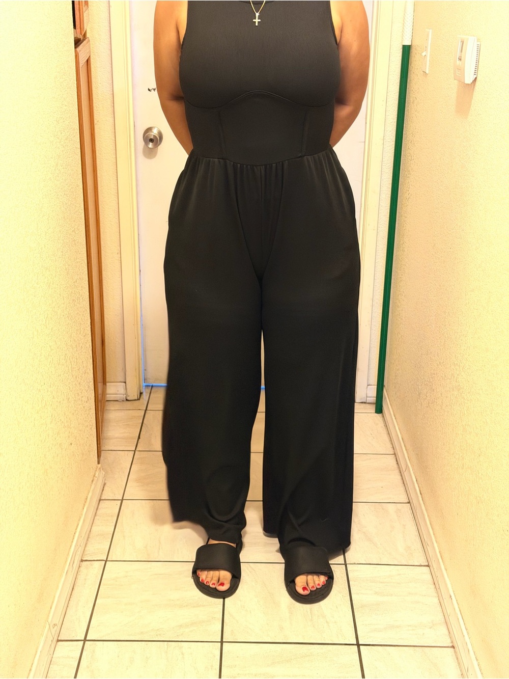 Cider Black Wide-Leg Sleeveless Jumpsuit